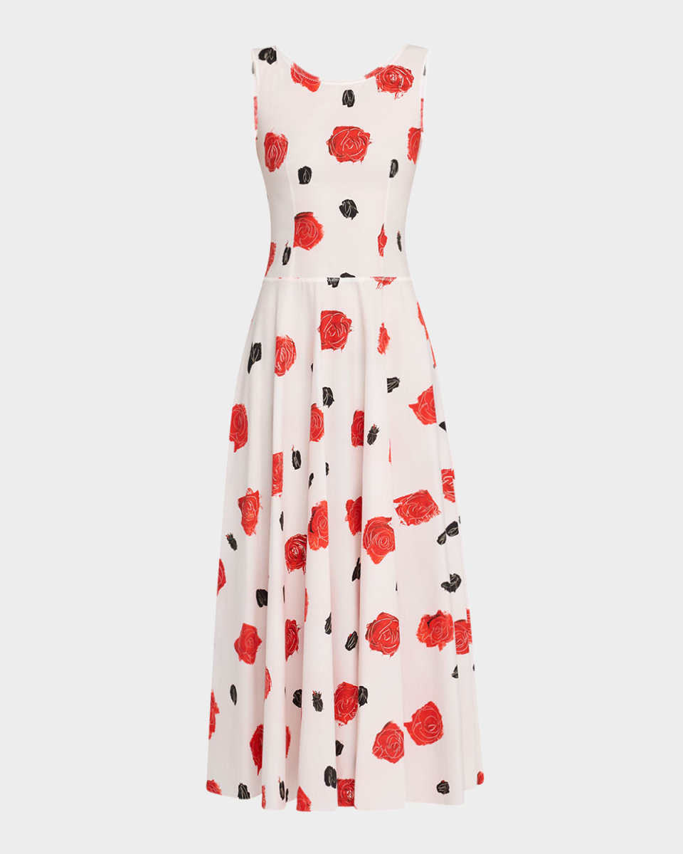 Rose-Print Bustier Ankle Dress